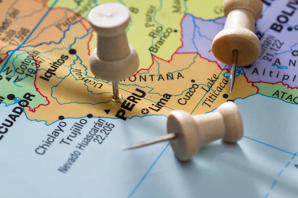 Peru marked on a map — Stock Photo, Image