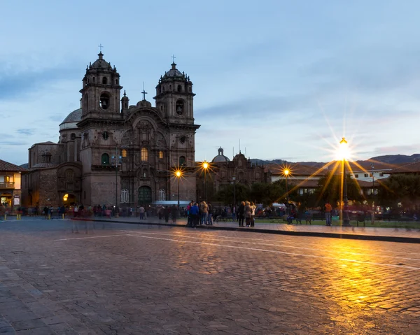 Napnyugta után Cusco-székesegyház — Stock Fotó