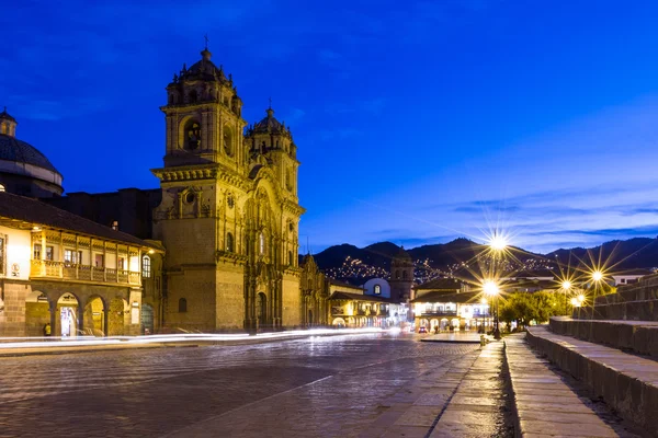 Napnyugta után Cusco-székesegyház — Stock Fotó