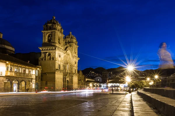 Cusco katedry po zachodzie słońca — Zdjęcie stockowe