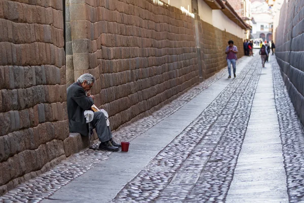 Peruano nativo tocando un instrumento musical — Foto de Stock