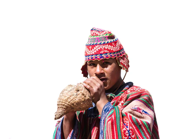 Young man in traditional Quechua clothes — Stock Photo, Image