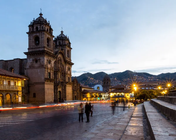 Napnyugta után Cusco-székesegyház — Stock Fotó