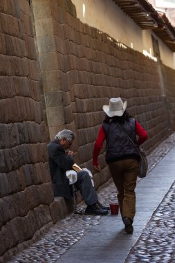 Yerli Perulu bir müzik aleti çalıyor