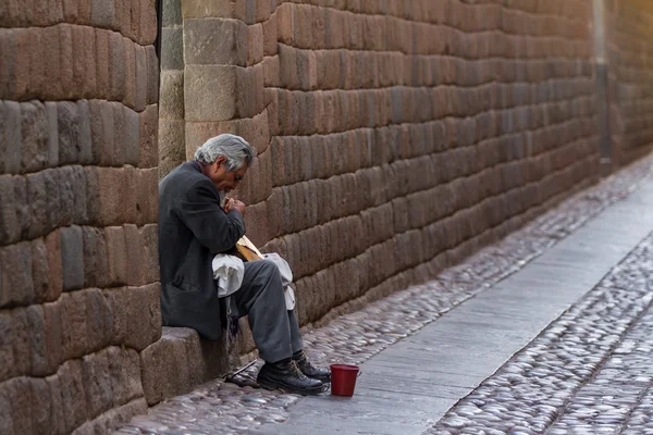 Yerli Perulu bir müzik aleti çalıyor — Stok fotoğraf