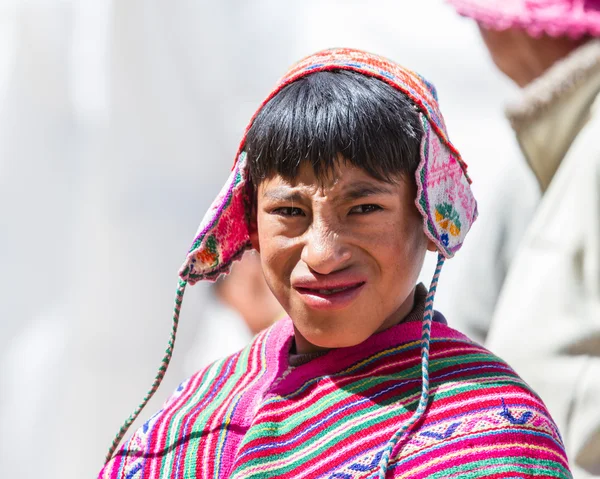 Young man in traditional Quechua clothes — Stock Photo, Image