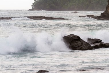 Dalgalar kayalara çarpıyor