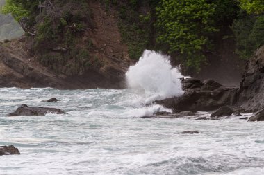 Dalgalar kayalara çarpıyor