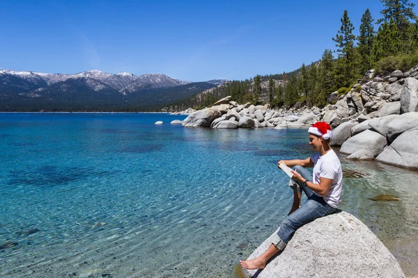 Santa em tahoe lago — Fotografia de Stock