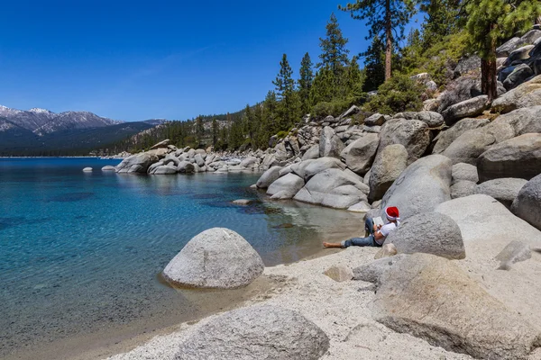 Santa em tahoe lago — Fotografia de Stock