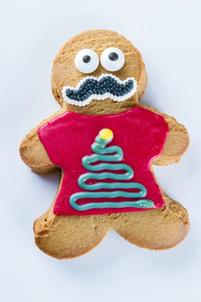 Funny gingerbread cookie on a white background — Stock Photo, Image