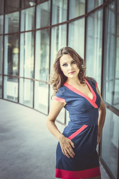 güzel bir iş kadını, arka planda modern ofis