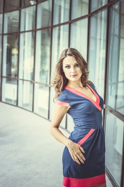 güzel bir iş kadını, arka planda modern ofis