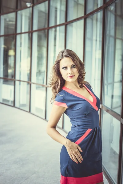 güzel bir iş kadını, arka planda modern ofis