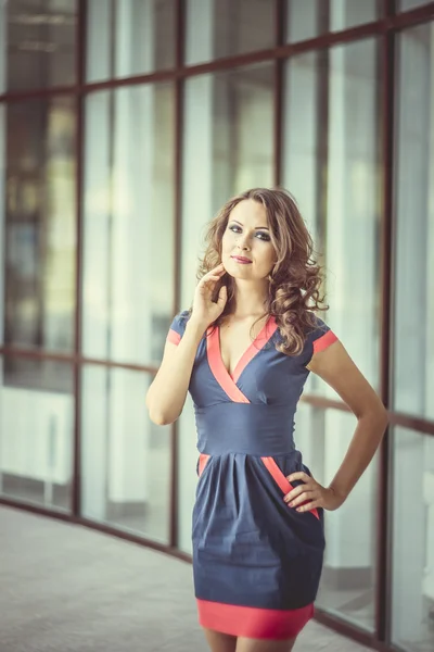 güzel bir iş kadını, arka planda modern ofis