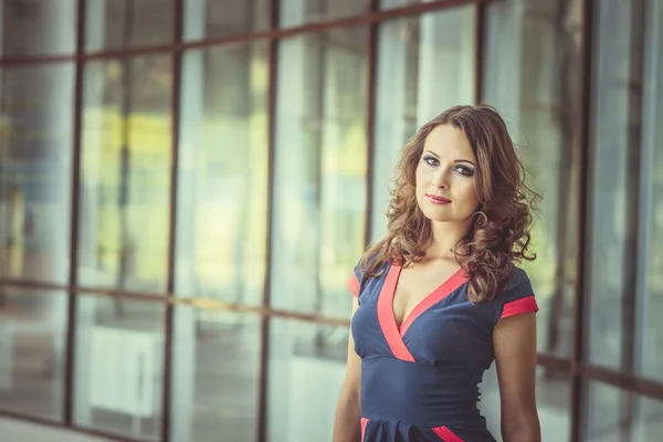 güzel bir iş kadını, arka planda modern ofis