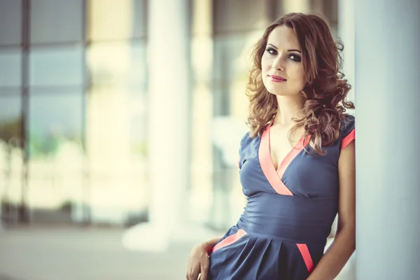 güzel bir iş kadını, arka planda modern ofis