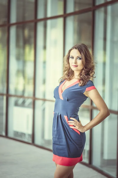 güzel bir iş kadını, arka planda modern ofis