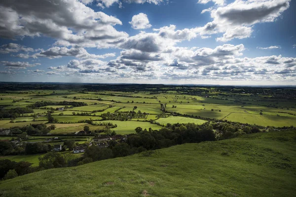 Engelskt Landsbygdslandskap Sett Utifrån Glastonbury Tor — Stockfoto