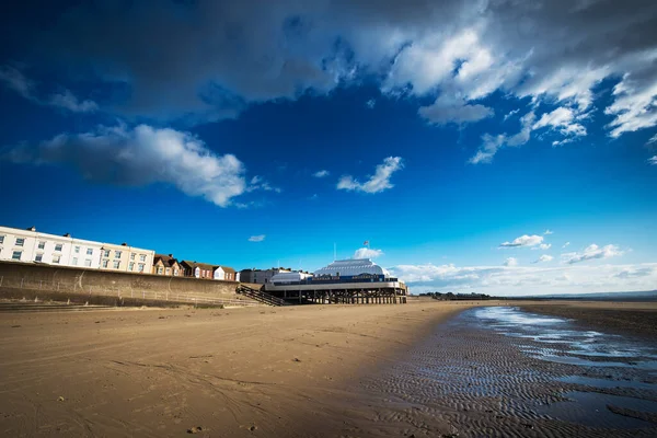 Vista Praia Burnham Sea Cais Mais Curto Grã Bretanha — Fotografia de Stock