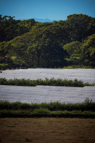 Painéis Solares Massa Luz Sol Cenário Rural — Fotografia de Stock