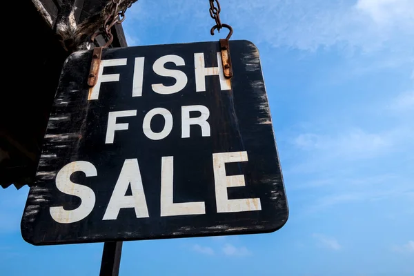 新鲜海鲜供应商外的鱼类销售标志 — 图库照片