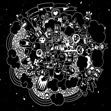 Canavarlar ve sevimli uzaylı dostu vektör çizim