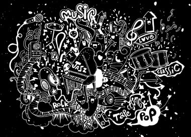 Müzik arka plan. El Doodle, vektör çizim çizimi.