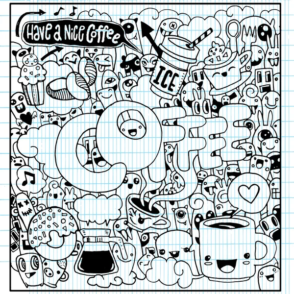 Kaffe tid doodles hand dras skissartad vektor — Stock vektor