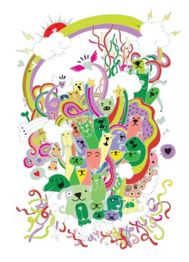 Elle çizilmiş doodle komik köpek ve kedi ayarla