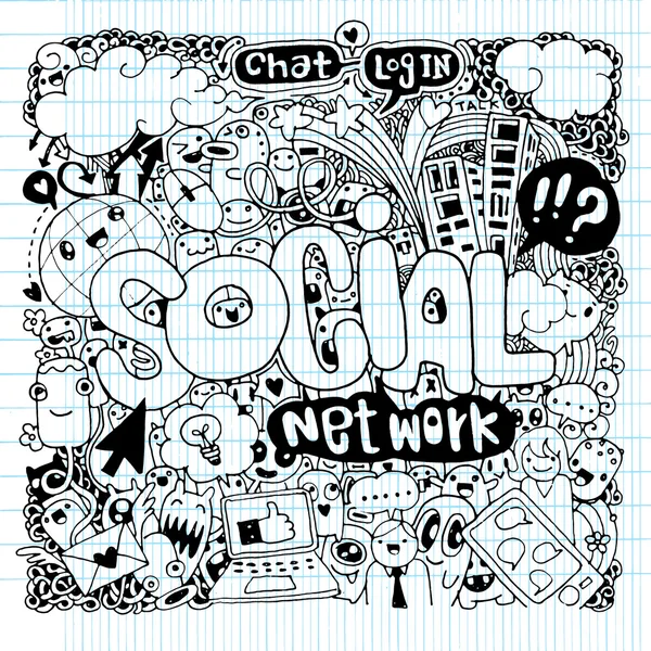 Social hand lettering and doodles elements background. — Stock Vector