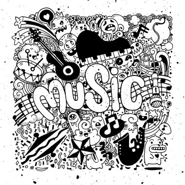 Soyut müzik arka plan el Doodle, vektör illustratio çizimi