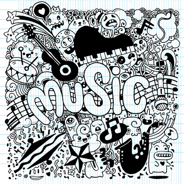 Música abstracta fondo Dibujo a mano Doodle, vector illustratio — Vector de stock