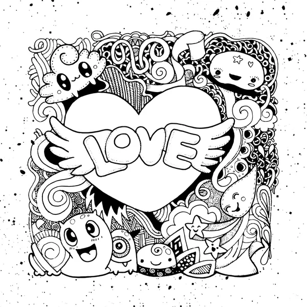 Love Doodle: Hand dras hjärtat och orden älska doodle. — Stock vektor