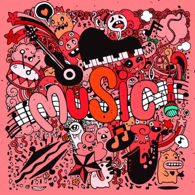 Soyut müzik arka plan el Doodle, vektör illustratio çizimi