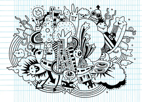 Crazy doodle społecznego, retro rysunek styl — Wektor stockowy