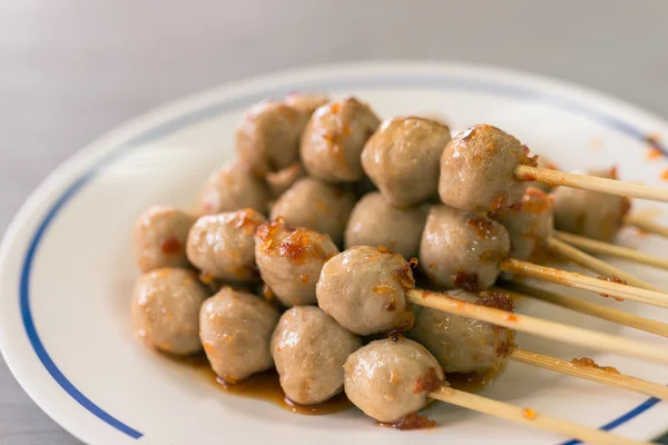 Grilled meat ball with sweet spicy sauce — Stock Photo, Image