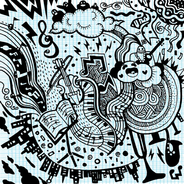 Musik bakgrund. Hand Rita Doodle, vektor illustration. — Stock vektor