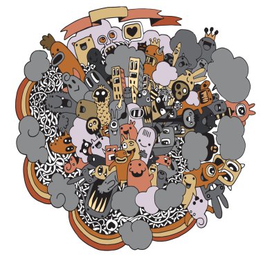 Canavarlar ve sevimli uzaylı dostu vektör çizim