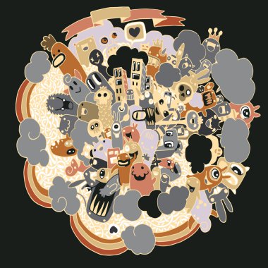 Canavarlar ve sevimli uzaylı dostu vektör çizim