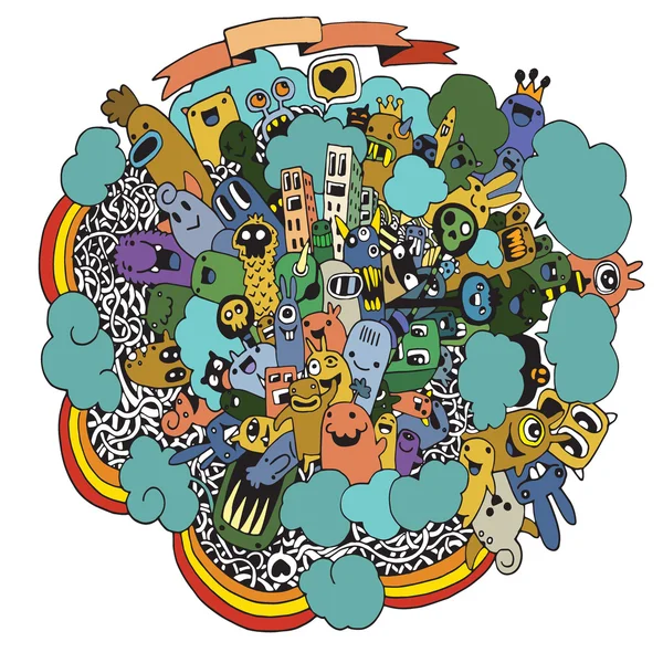 Canavarlar ve sevimli uzaylı dostu vektör çizim