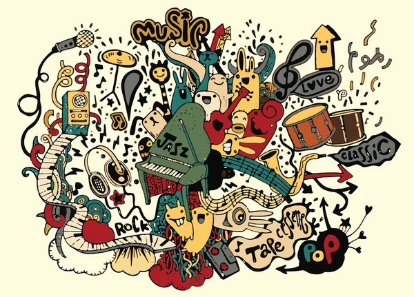 Sfondo musicale. Disegno a mano Doodle, illustrazione vettoriale . — Vettoriale Stock