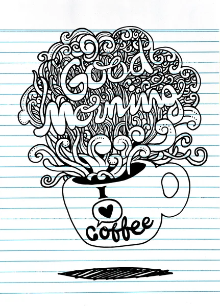 Buenos días boceto con taza de café — Vector de stock