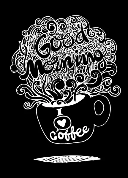 커피 한잔과 함께 좋은 아침 스케치 — 스톡 벡터