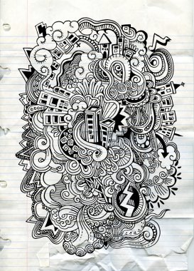 Çizgi film vektörü elle çizilmiş kasabayı karalıyor