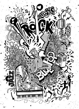 El çizimi Doodle, müzik aletleri ile kolaj