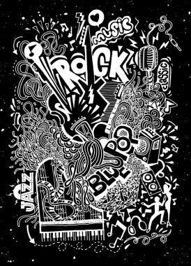 El çizimi Doodle, müzik aletleri ile kolaj