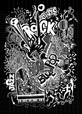 El çizimi Doodle, müzik aletleri ile kolaj