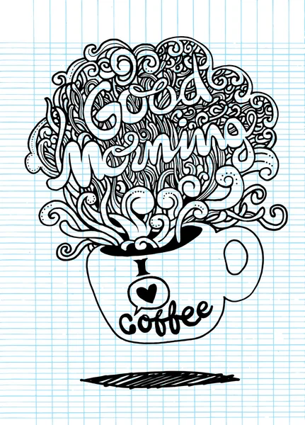 God morgon skiss med kopp kaffe — Stock vektor