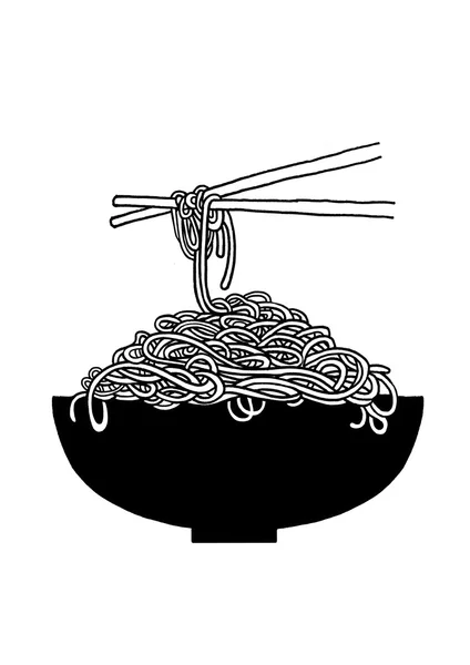 Doodle Noodle at bowl and chopstick — Stock Vector